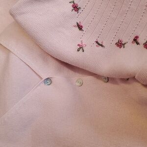 Vintage Dress Barn Light Pink Button Down cardigan with Floral Embroidery